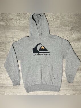 Quiksilver Y2K 2000s Men's Gray Logo Hoodie Sweatshirt
